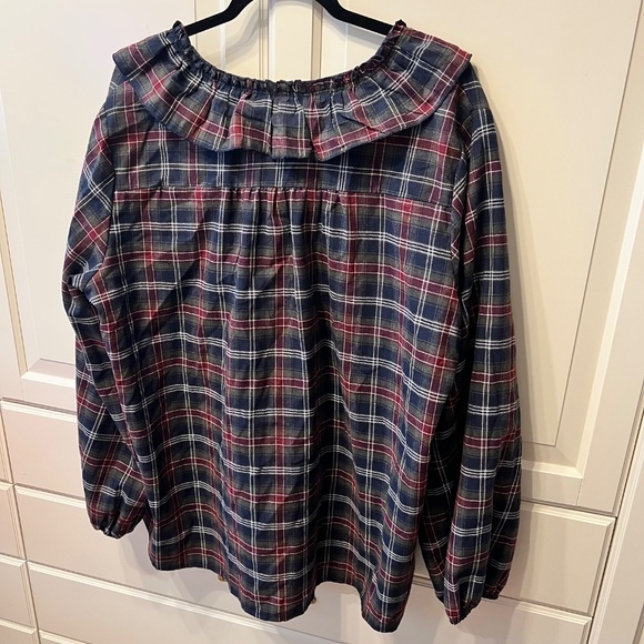 SUZANNE BETRO Navy, Olive & Burgundy Plaid Ruffle-Trim V-Neck (3X) NEW w/TAGS - Picture 5 of 10